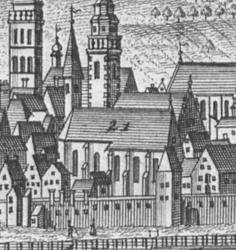 St. Oswald in der Karte Regensburg von Werner Friedrich Bernhard aus dem 18. Jahrhundert
